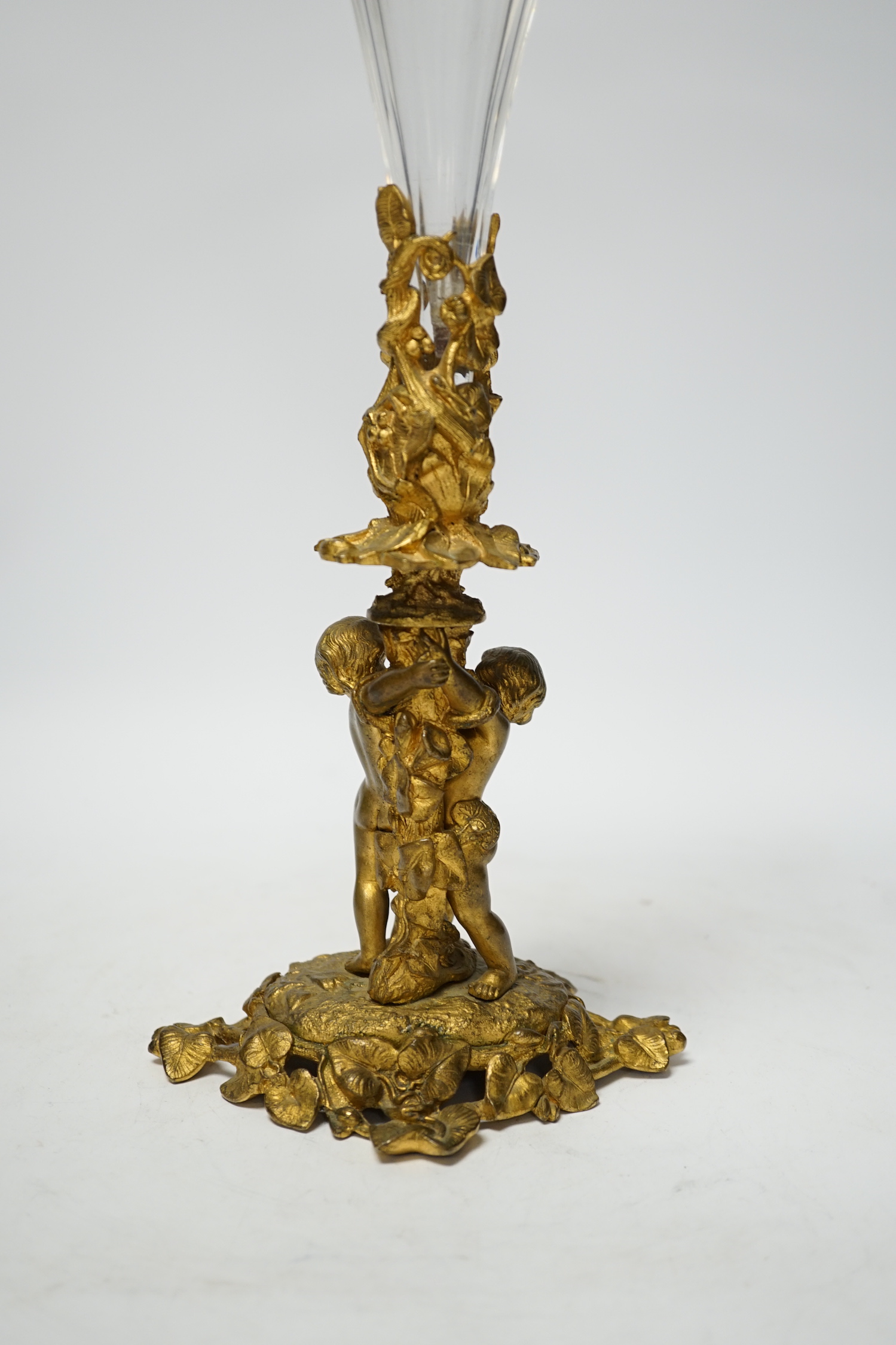 A 19th century ormolu and glass cherubic epergne, 36cm